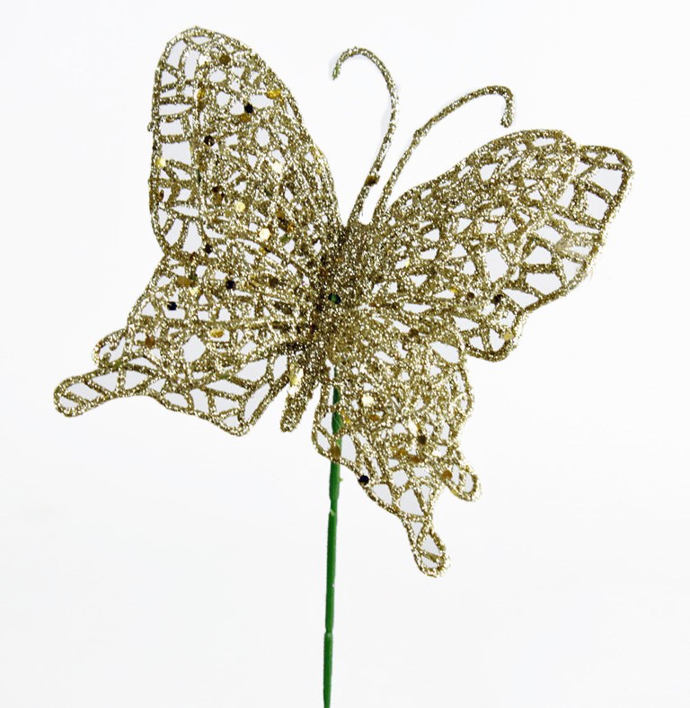 Picture of Light gold glitter decorative butterfly,10cm